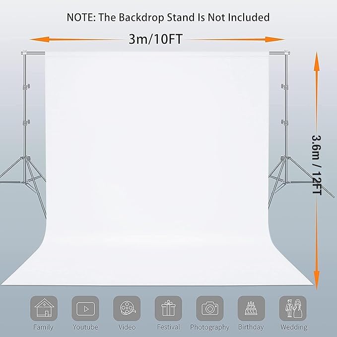 12x10 FT White Backdrop Background for Photography, 100% Polyester Photo Booth Backdrop Foldable Washable White Screen for Portrait Photoshoots Booth Party Video Studio