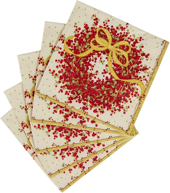 Caspari Pepperberry Paper Cocktail Napkins - Four Packs of 20
