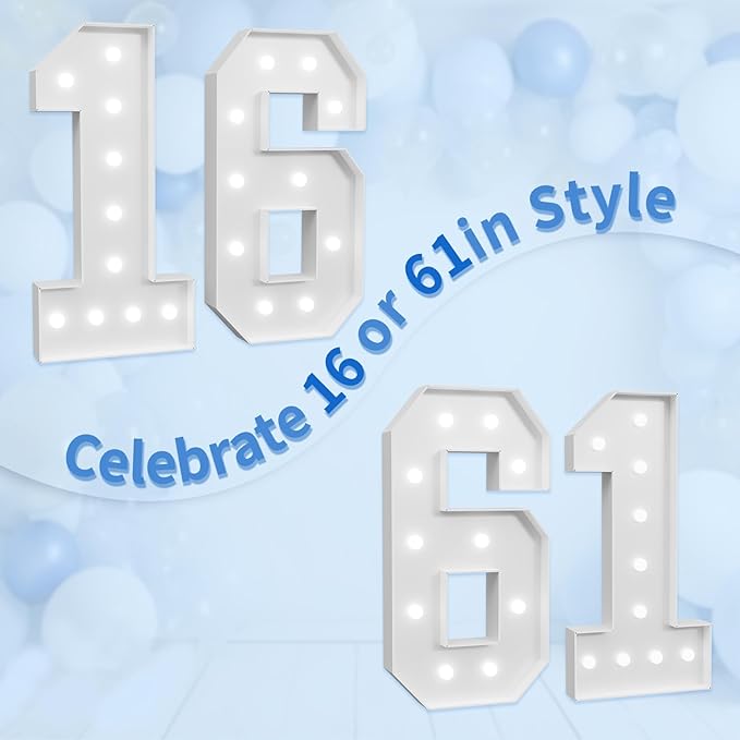 imprsv Marquee Numbers Large 16th-Birthday Decorations: 4ft Light Up Number Party Decor 16 Year Old Girl and Boy Birthday Decoration Backdrop Anniversary Cardboard Big Mosaic Balloon Frame Number 16