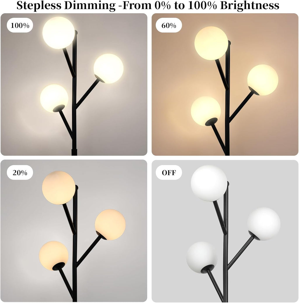 ldeco 3-globe mid century black tree floor lamp showing dimensions