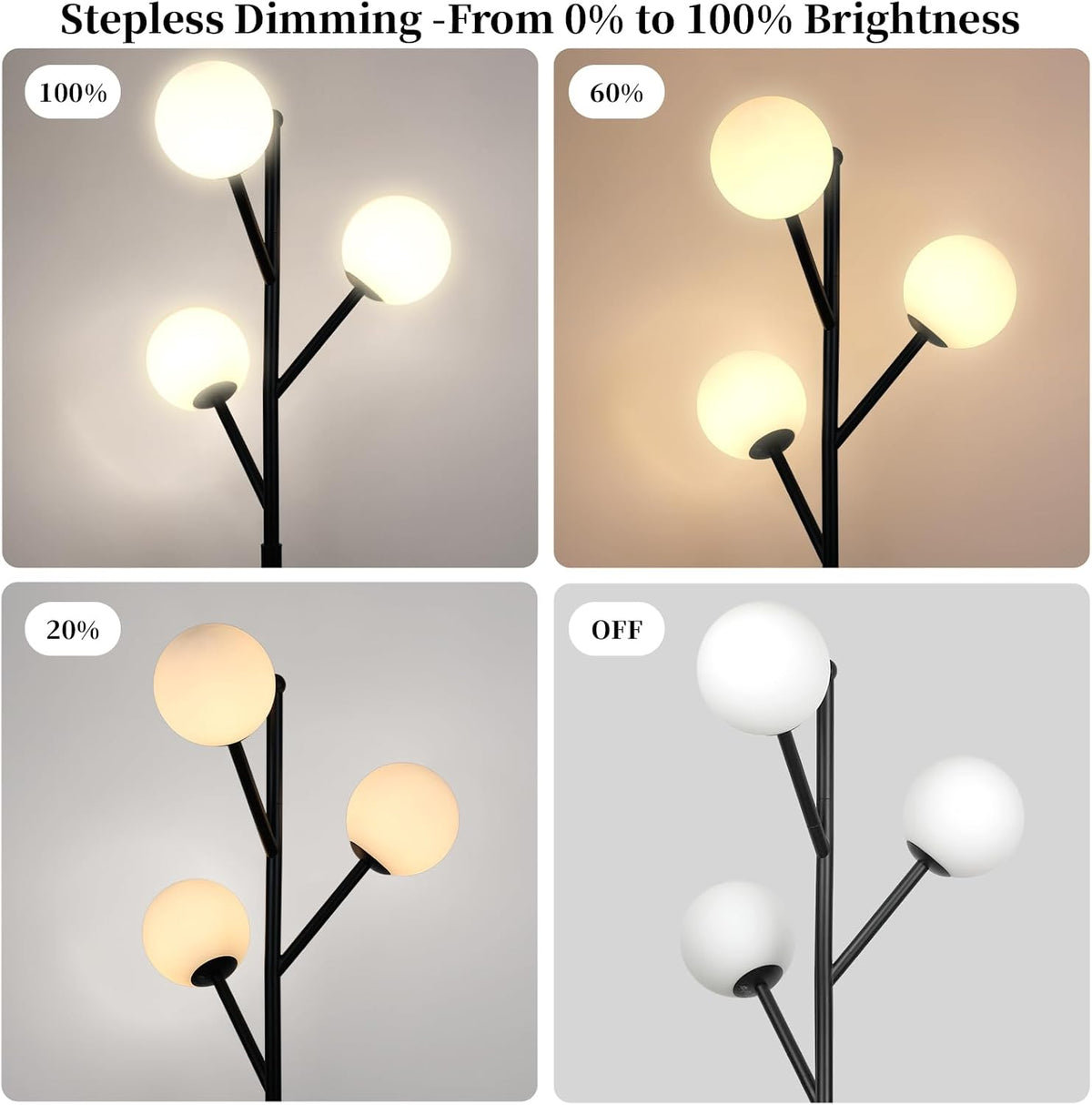 ldeco 3-globe mid century black tree floor lamp showing dimensions