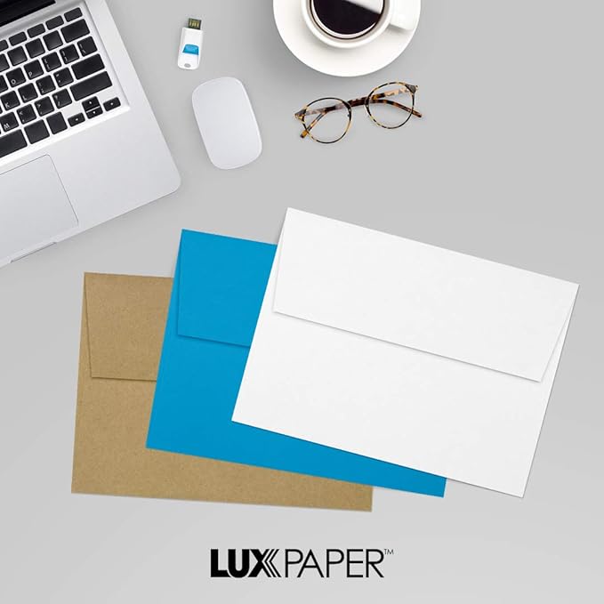 LUXPaper A7 Invitation Envelopes | Peel & Press | 5 1/4" x 7 1/4" | Brilliant White | 80lb. Text | 100% Cotton | 500 Qty