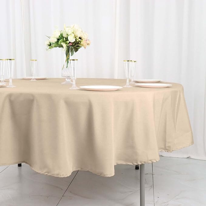 Efavormart Round Tablecloth, 90 Inch Stain & Wrinkle Resistant Washable Table Cloth, Decorative Polyester Fabric Table Cover for Banquet, Wedding, Dining- Nude Beige