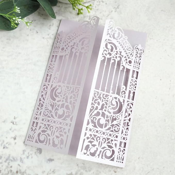 MillaSaw Lavender Laser Cut Wedding Invitations Gate invite Folder For Marriage Valentines Birthday Party 25 Sets (lavender, 4.9"x7.1")