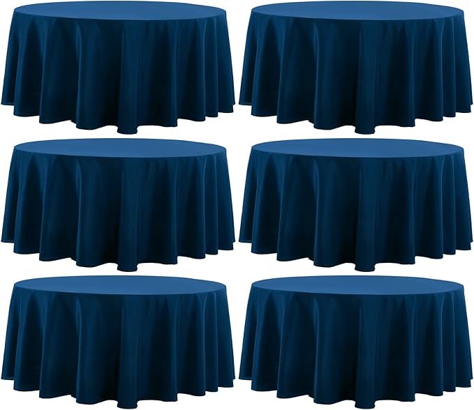 Round Tablecloth 120 Inch Tablecloth 6 Pack Navy Blue Table Cloths Washable Decorative Linen Polyester TableClothes Cover for Dining Table Banquets Buffet Parties and Wedding