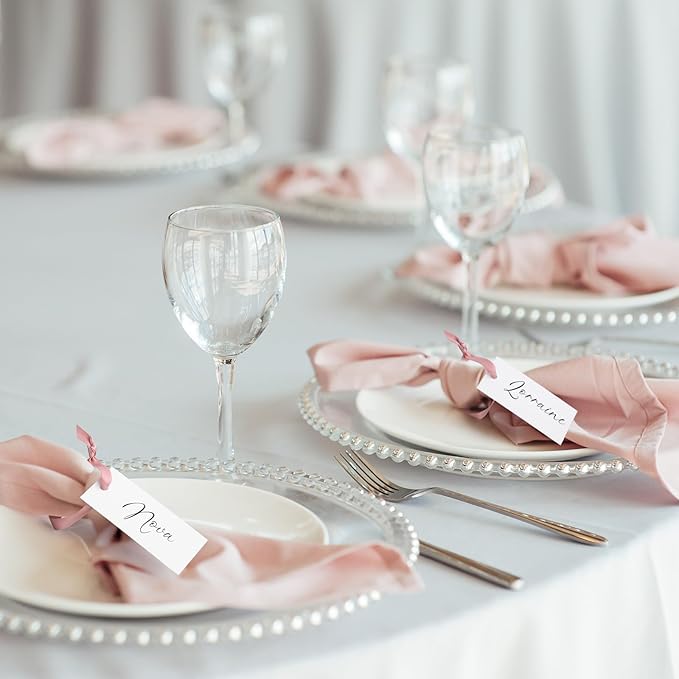 50 Pcs Name Place Cards for Table Setting Blank Wedding Place Cards with Satin Ribbon 1.57 x 3.54 Inch Hanging Gift Tags for Wedding Dinner Banquet Party Table Setting Supplies(Rose Gold)