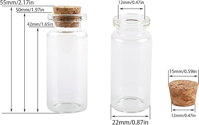 MaxMau 10ml Small Glass Bottles with Cork Stoppers,pack of 100 Vials Tiny Jars for DIY Art Crafts Projects Store Wishing Bottles Message Wedding Favors Gift