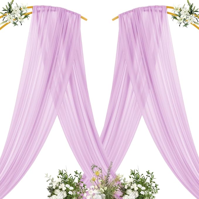 MLMC Lilac Purple Wedding Arch Draping Fabric 1 Panel 29" x 20 FT Extra Long Lavender Gauze Drapes Sheer Backdrop Curtains 6.6 Yards Outdoor Drapery Panels for Wedding Birthday Party Decoration
