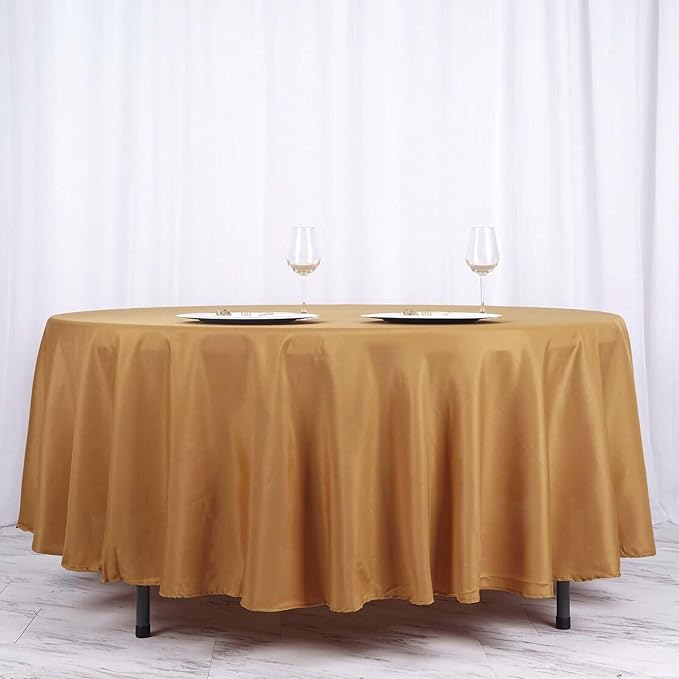 Efavormart Round Tablecloth, 108 Inch Stain & Wrinkle Resistant Washable Table Cloth, Decorative Polyester Fabric Table Cover for Banquet, Wedding, Dining- Gold