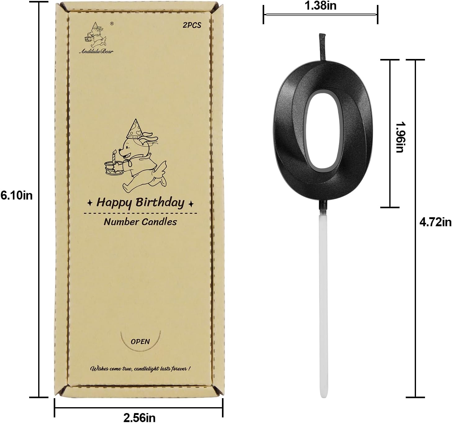 Number 10 Birthday Candles, 1.96 Inch Happy Birthday Cake Candles Cupcakes Topper Decoration for Birthday Party Wedding Anniversary Celebration Supplies (Black)