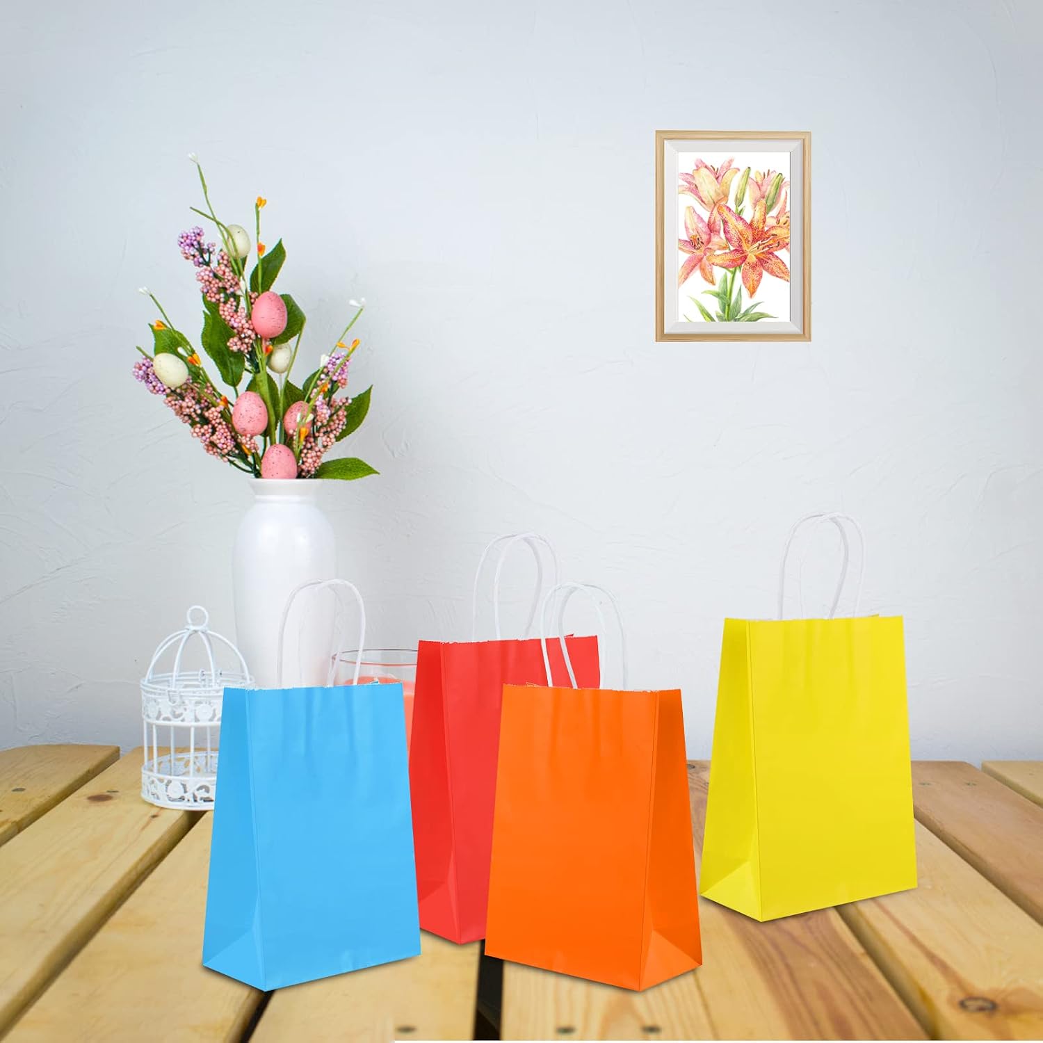 XPCARE 32Pcs Paper Gift Bags, 5.25x3.25x8.25'' Kraft Paper Party Favor Bags Bulk Rainbow Goodie Bags Small Gift Bags with Handles for Kids Birthday Baby Shower Crafts Wedding Party Supplies (6 Colors)