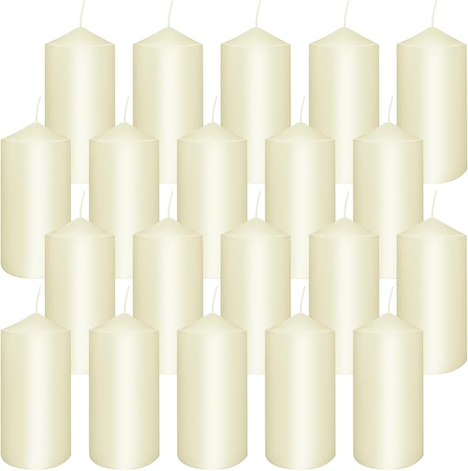 20 Packs 2 x 4 Premium Sense Unscented Ivory Tall Pillar Candles, Soy Wax for Candlelight Dinner, Home Decor, Party, Wedding.