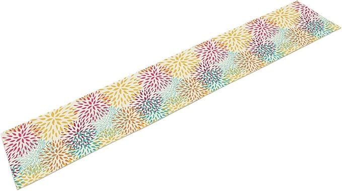 Abstract Flowers Table Runner, Chrysanthemum Dahlia Vintage Modern Colorful Spring Summer Elegant Table Runner for Party Kitchen Dining Living Room Laundry Room Decor, 13x108 Inch
