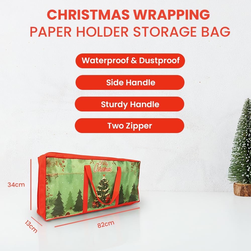 Christmas wrapping Paper Holder storage bag with internal pockets ideal for Gift Wrap Organiser for Bows Tags & Ribbon storage gift wrap package Christmas decoration bag (1)