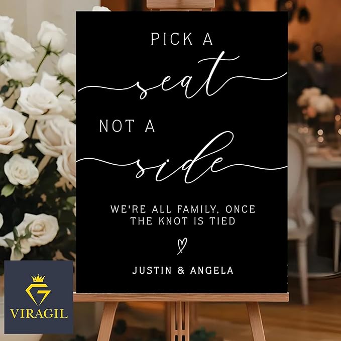 Pick a Seat Not a Side Wedding Yard Sign – Elegant Heart Design – Personalized Names – Acrylic or Plastic Outdoor Sign