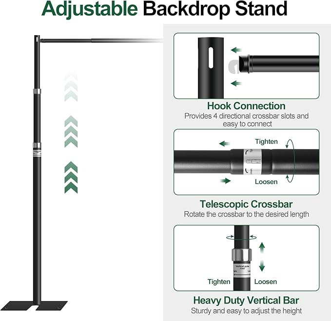 FUDESY Pipe and Drape Backdrop Stand Kit, 10x10ft Heavy Duty Backdrop Stand Adjustable Background Frame with Metal Base for Photography Wedding Parties Events Decoration, Black