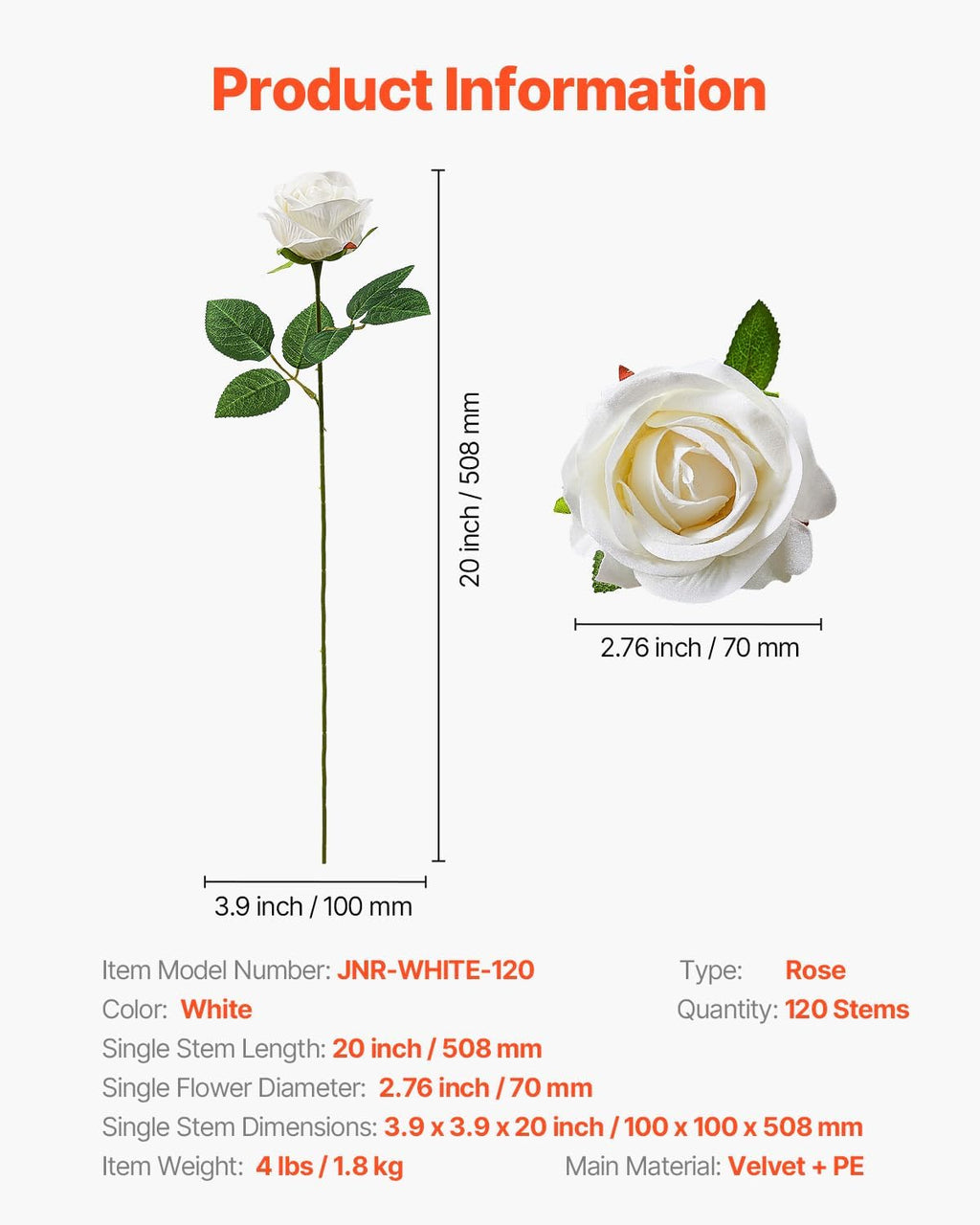 vevor artificial flowers, 120 pcs real looking white on a desk or shelf