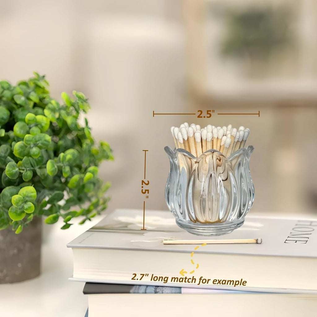 Match Holder with Striker x 3, Glass Matches Holders for 3.5 Inch,Match Box,Matchstick Holder Jar for Scented Candle on Dining Table Fireplace Bathroom Decoration, Not Include Matches