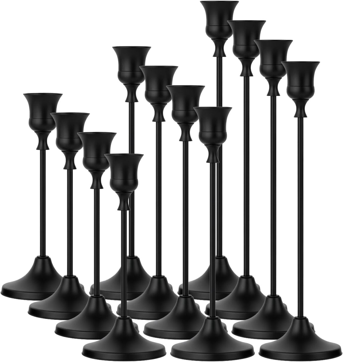 4 Sets(12 Pcs) Black Tapered Candle Holder,Candlestick Tall Metal Candlestick...