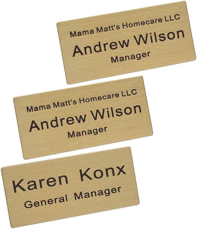 Custom Metal Engraved Name Tag Badge for Business Personalized Identification ID Tag with Pin or Magnetic Backing (1.5" x 3")