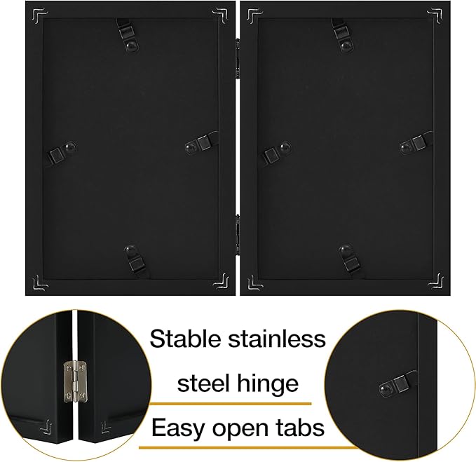 decorUhome Double 8x10 Picture Frame Vertical, Engineered Wood Bifold Photo Frame with Plexiglass for Tabletop Display, 8x10, Black