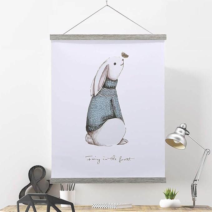 Magnetic Poster Hanger, 23x34 23x33 23x35 Poster Frame Wood Wooden Magnet Print Posters Dowel Scroll Hanger Hangers Hanging Kit for Walls Map Canvas Artwork (Grey, 23")