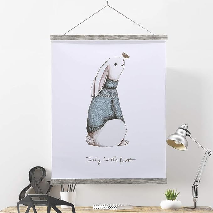 Magnetic Poster Hanger, 40x27 40x30 40x60 Poster Frame Wood Wooden Magnet Print Posters Dowel Scroll Hanger Hangers Hanging Kit for Walls Map Canvas Artwork (Grey, 40")