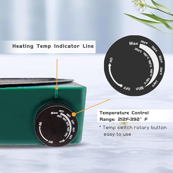 Floral Glue Pot Skillet for Crafts, Temperature Control Gage 212°F-392°F, 8.25in Diameter, Melting Pot for Glue Sticks Pellets and Beads with Degumming Stick