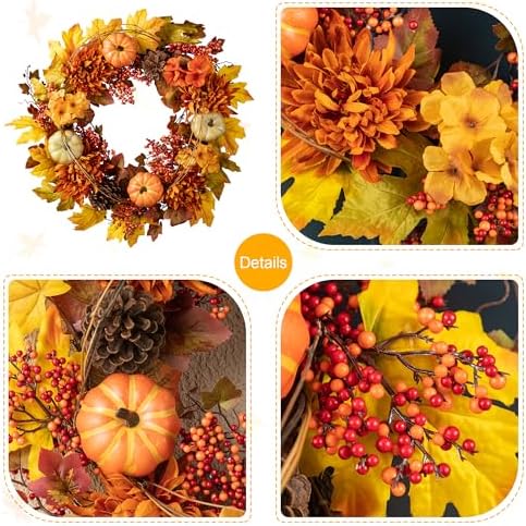 glitzhome 24 inch artificial fall wreath decor, autumn, side view