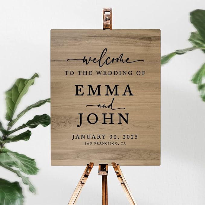 Andaz Press Large Wooden Welcome Sign for Wedding Rustic Welcome Sign 16" x 20" Custom Names Date & Location Fall Wedding Signage English Oak MDF Wood Finish Wedding Reception Indoor Outdoor Signs
