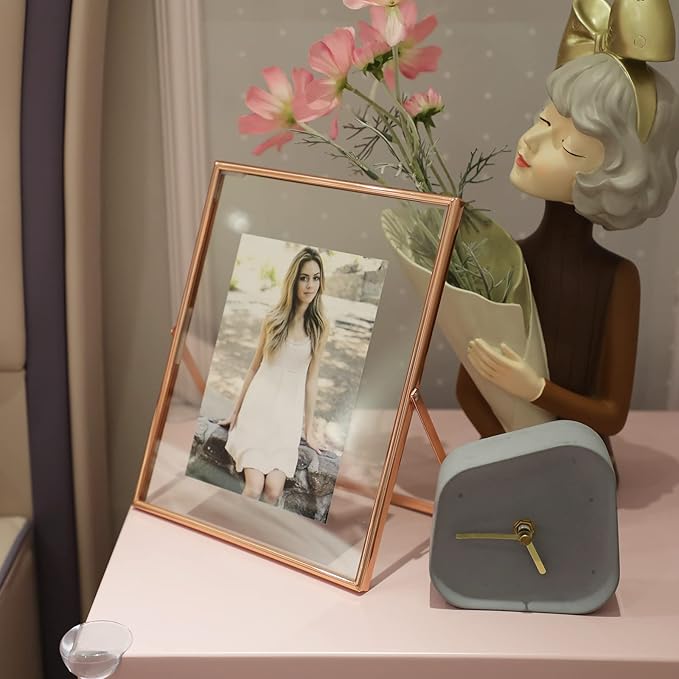 Rose Gold Floating Frame, 8"x10", Vertical, For Picture 7x9, 6x8, 5x7, Tabletop Shelf Photo Frame For Lady or Girl, Classy Gift For Anniversary, Wedding, or Birthday