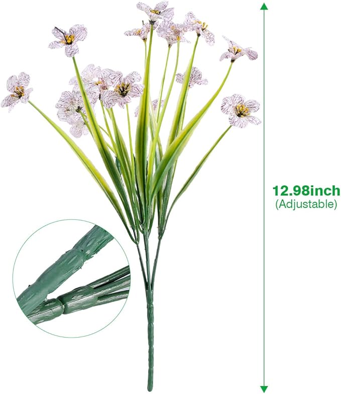 12 Bundles Artificial Flowers Outdoor UV Resistant Fake Flowers No Fade Plastic Plants Garden Porch Window Box Decorating (White)