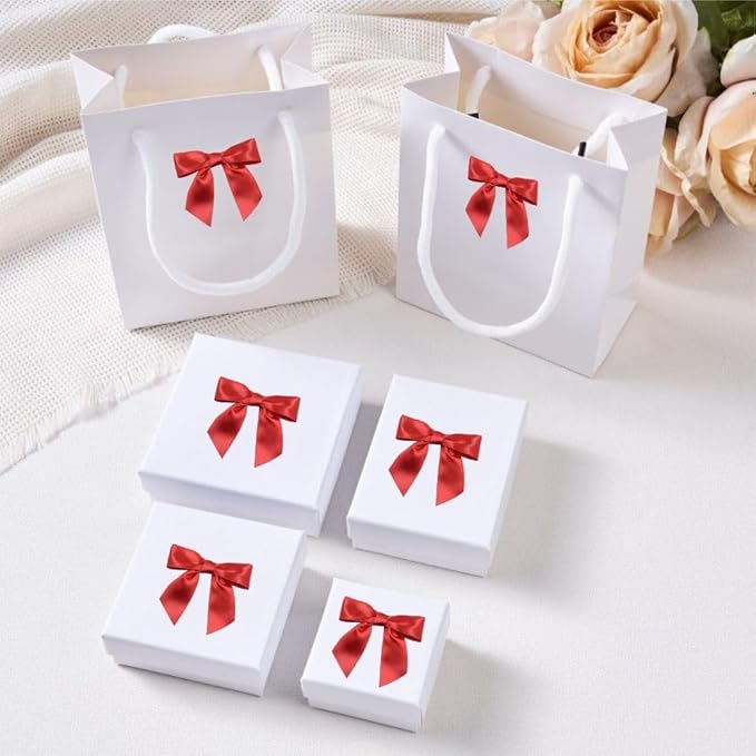 2.5" Hgzgch Red Satin Ribbon Bow for Gift Wrapping, Premade Bows for Crafts, Cake, Party Favors, Handmade Bows with Double-Sided Tape, Self Adhesive Gift Bows for Presents, Treats, Christmas - 50pcs
