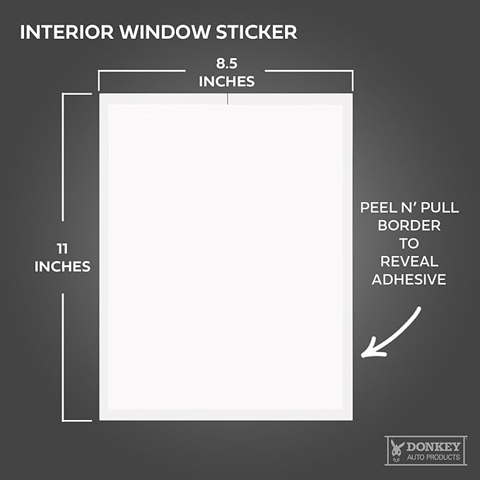 Interior Car Window Stickers for Cars & Dealerships - Blank White | 8.5" x 11" | (250 Pack of Stickers) (Adhesive) (Laser Printer)
