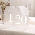 UNIQOOO Frosted Arch Wedding Table Numbers with Stands 1-20, 5x7" Acrylic Display Signs and Holders, Pack of 20, Perfect for Centerpiece, Reception, Decoration, Party, Anniversary, Event