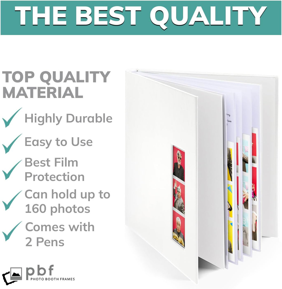 pbf Photo Booth Guest Book, 2x6 Photo Strip Scrapbook Album, White, 1-Pack