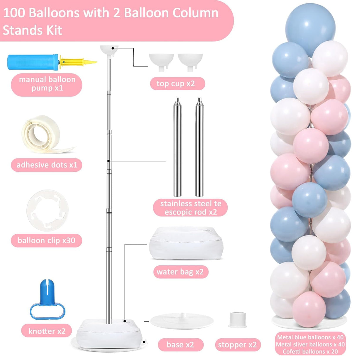 2 sets adjustable balloon column stand kit with shown in use