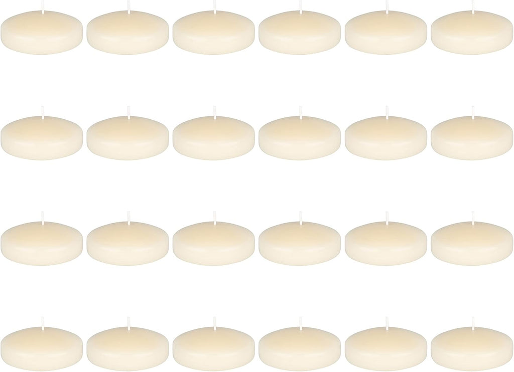 Mega Candles 24 pcs Unscented Ivory Floating Candles, Hand Poured Wax Candle 3 Inch Diameter, Home Décor, Wedding Receptions, Occasions, Festivities, Events, Meditations, Tranquility, Spa