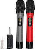 Bietrun Wireless Microphone, Professional UHF Metal Dual Handheld Cordless Dynamic Mic System Set with Rechargeable Receiver, 1/4‘’Output, Plug and Play, Instrument-Wireless-Mics for Karaoke, Wedding