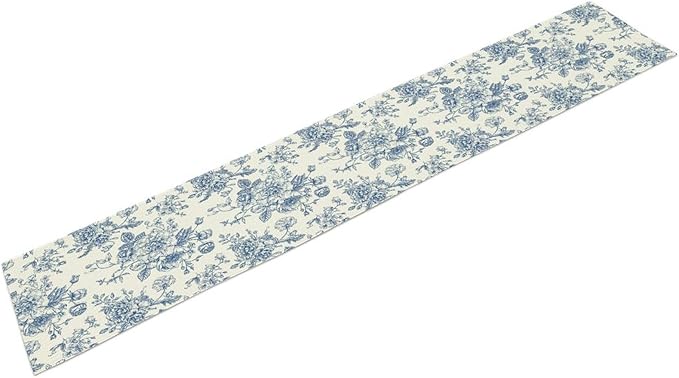 Floral Table Runner, Retro Blue Flower Chinoiserie Sketch Pattern Print Table Runner for Kitchen Dinning Table Runner Decor Home Wedding Party Holiday, 13x120 Inch