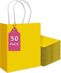 qiqee 50-Packs Bright Yellow Paper Gift Bags with Handles Bulk 13"x10.3"x4.6" Large Size Party Favor Bags Multiple Uses