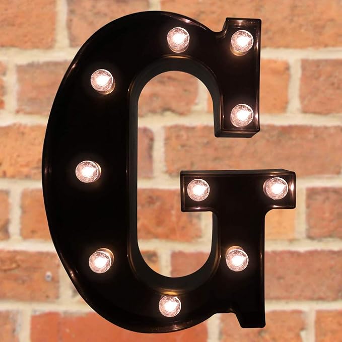 LED Illuminated Letter Marquee Sign - Alphabet Decorative Letters with Lights For Wedding Birthday Party Christmas Night Light Lamp Home Bar Decoration (G - Black)