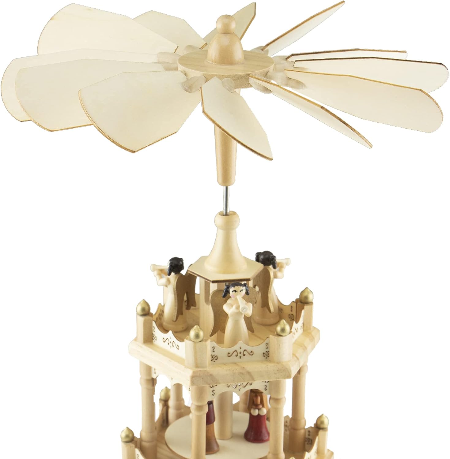 Clever Creations Beige Four Tier Carousel 22 Inch Traditional Wooden Christmas Pyramid Decoration, Festive Christmas Décor for Shelves and Tables