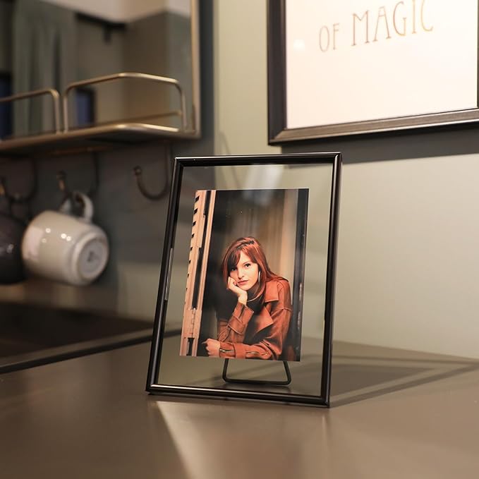 Black Floating Frame (5"x7",Vertical) with Romantic Heart, For Picture Sizes 4x6,3x5, 2x3, Tabletop Shelf Photo Frame, Classy Gift For Festival, Home or Wedding…