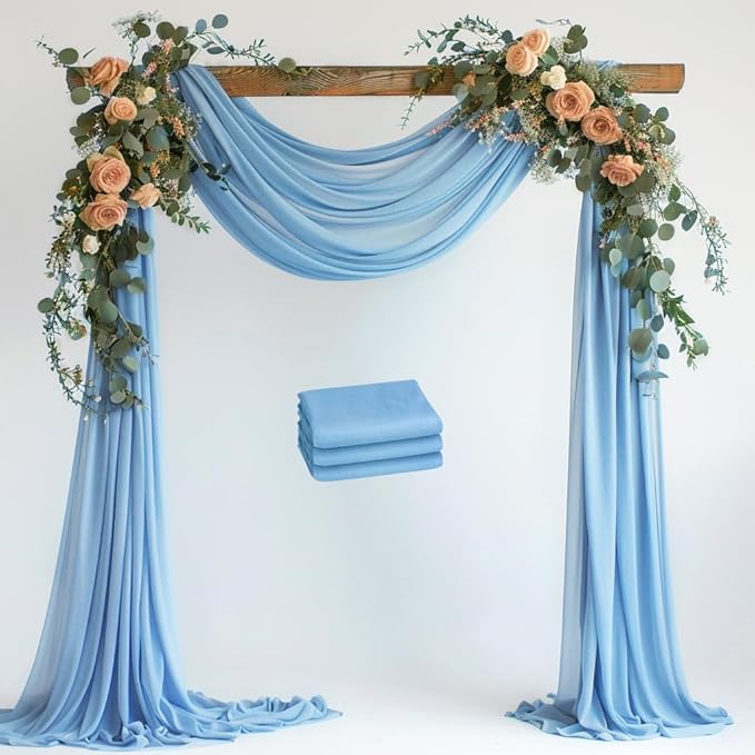 Wokceer Dusty Blue Wedding Arch Draping Fabric Backdrop 3 Panels 28.7" X 20FT Sheer Drapes Fabric for Wedding Arbor Ceremony Party