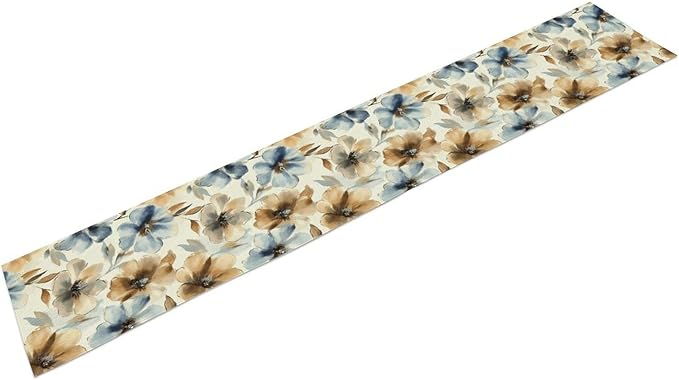 Poppy Floral Table Runner, Watercolor Brown Blue Flowers Blossom Summer Nature Table Runner for Kitchen Dinning Table Runner Decor Home Wedding Party Holiday, 13x108 Inch
