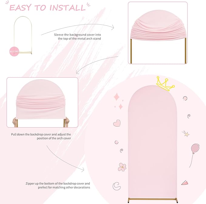 SoarDream Pink Spandex Arch Cover 6FT Wedding Arch Backdrop Cover Stretchy Backdrop Chiara Wall Arch Stand Cover for Wedding Birthday Balloon Decorations- Ideal for Balloon Arches