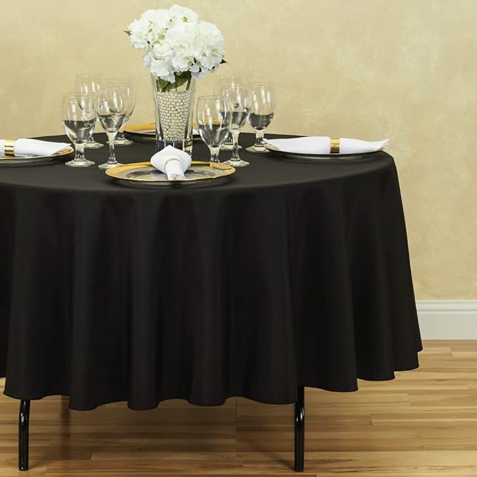LTC LINENS 5 Pack 90 Inch Round Tablecloth Black - Wrinkle Resistant Round Table Cloth - Washable Polyester Fabric Table Cover for Party