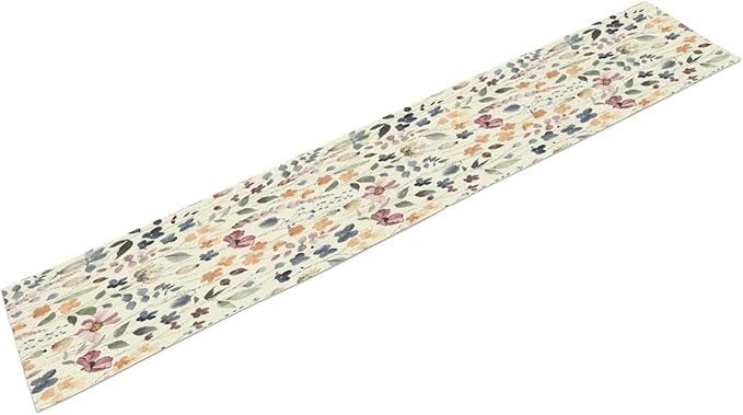 Watercolor Floral Table Runner, Vintage Colorful Floral Natural Style Pattern Decorative Home Restaurant Kitchen Rectangle Table Runner,13in（33cm） W * 108in（274cm） L