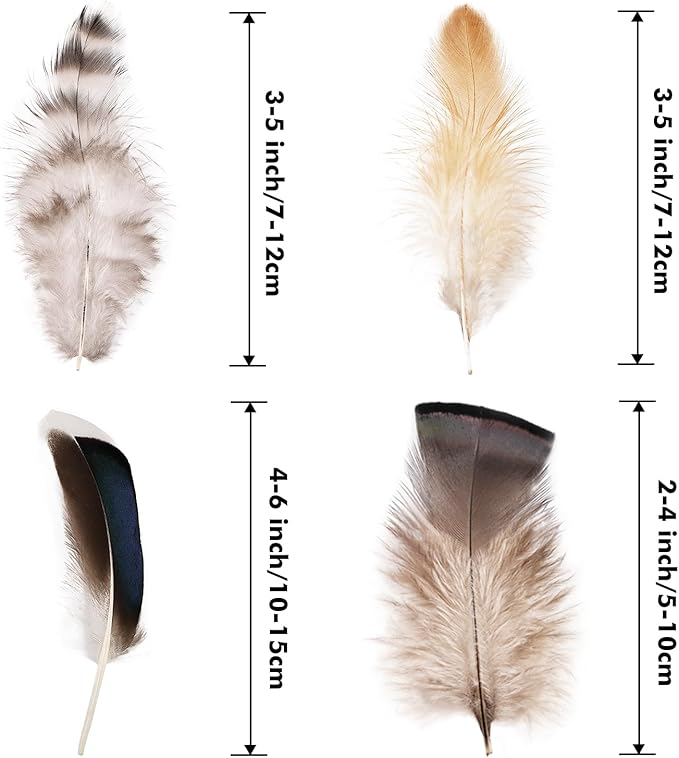 MAOFENG 120pcs 7 Styles Natural Bulk Feathers Assorted Mixed Feathers for DIY Crafts Dream Catcher Wedding Hair Hats Decoration,Guinea Fowl Feathers